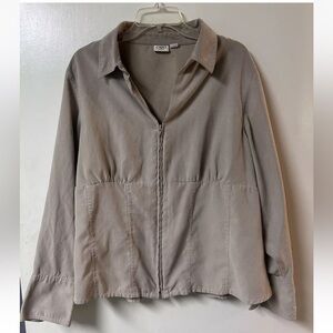 Cato Faux Suede Plus Size Top 18/20W Front Zip Closure Split Cuff  Long Sleeves